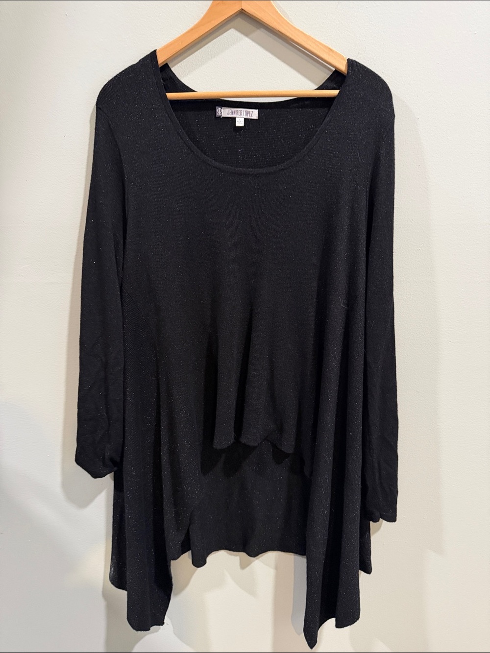 Jennifer Lopez Black‎ Scoop-Neck Shimmer Draped Tunic